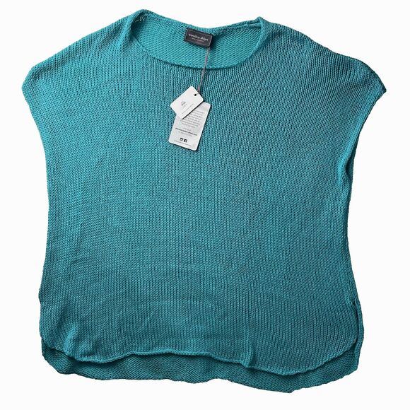 Wooden Ships Shirt Tail Tee Cotton in Astral Turquoise Sz S/M Open Knit Sweater